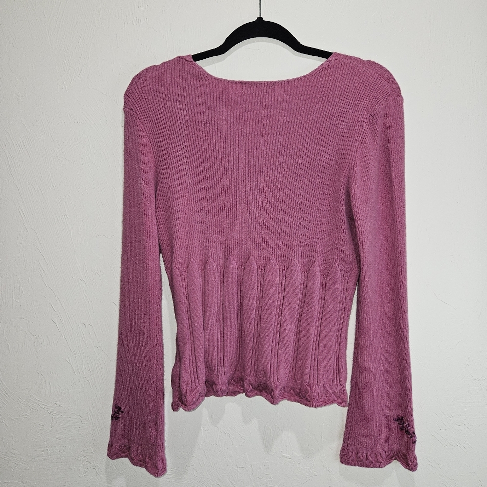 Y2K Sweater Embroidered Floral Vintage Fairycore Ribbed Knit Large Whimsy - Picture 8 of 13